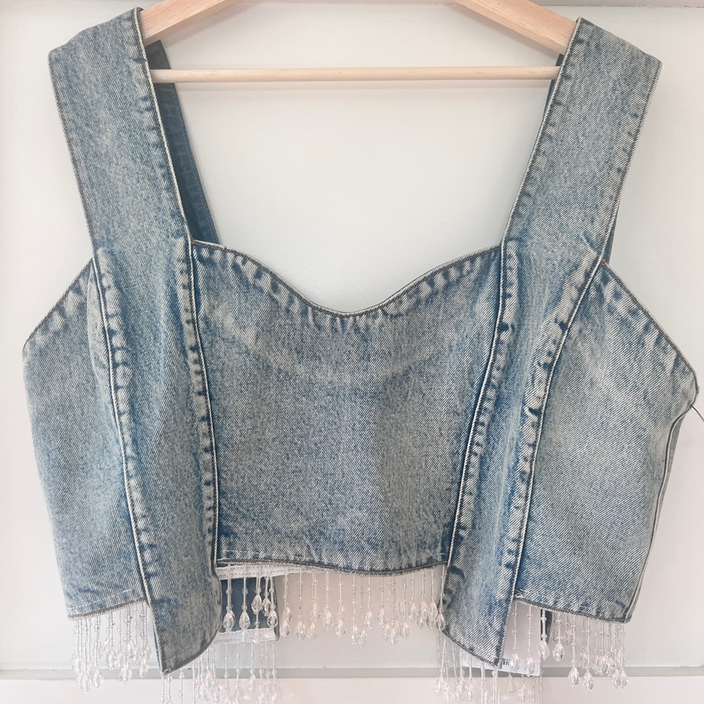 GANNI Denim Bustier with Tassels L-XL